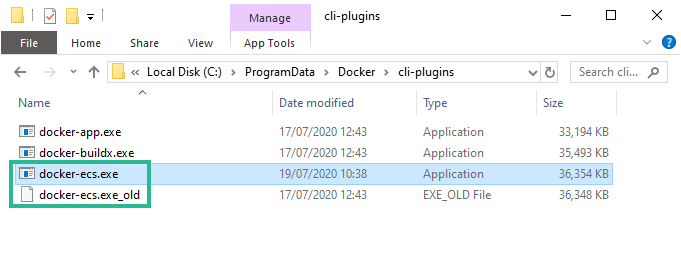 Replacing the Docker-ECS plugin with beta 2 inside ProgramData